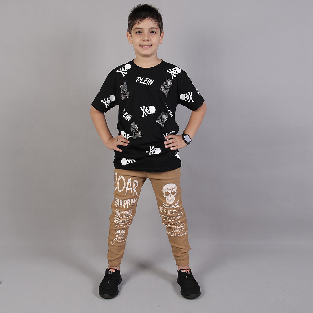 شلوار اسلش پسرانه طرح اسکلت خاکی